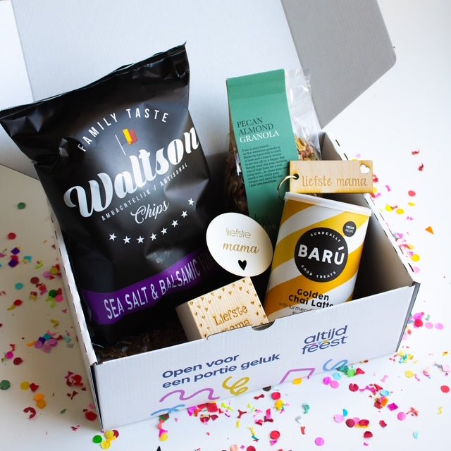 Moederdag box | Altijd Feest voor mama cadeaubox, relatiegeschenk,brievenbusgeluk kant en klare cadeauboxen