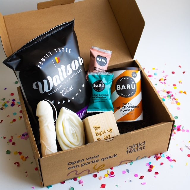 Tikkeltje ondeugende box cadeaubox, relatiegeschenk,brievenbusgeluk kant en klare cadeauboxen